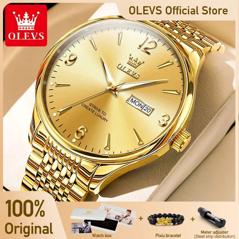 OLEVS 2928 Herrenuhr Original Marke Wasserdicht Leucht Quarz Armbanduhr Dual Kalender Display Uhr Für Männer Freebie Reloj