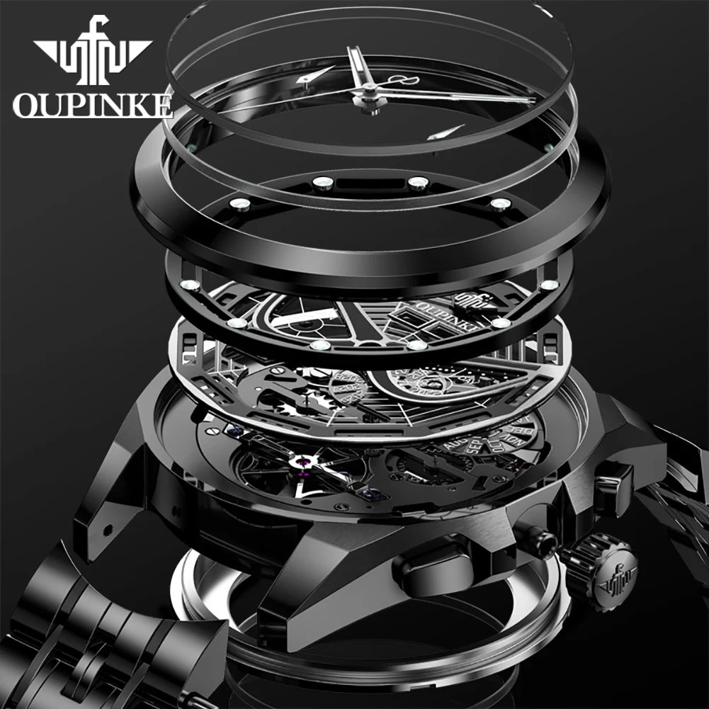 OUPINKE 3250 Skelett-Mechanische Uhren für Herren, modisches cooles Spider-Rüstungsdesign, vollautomatische Herrenuhren, luxuriöse Herrenuhr