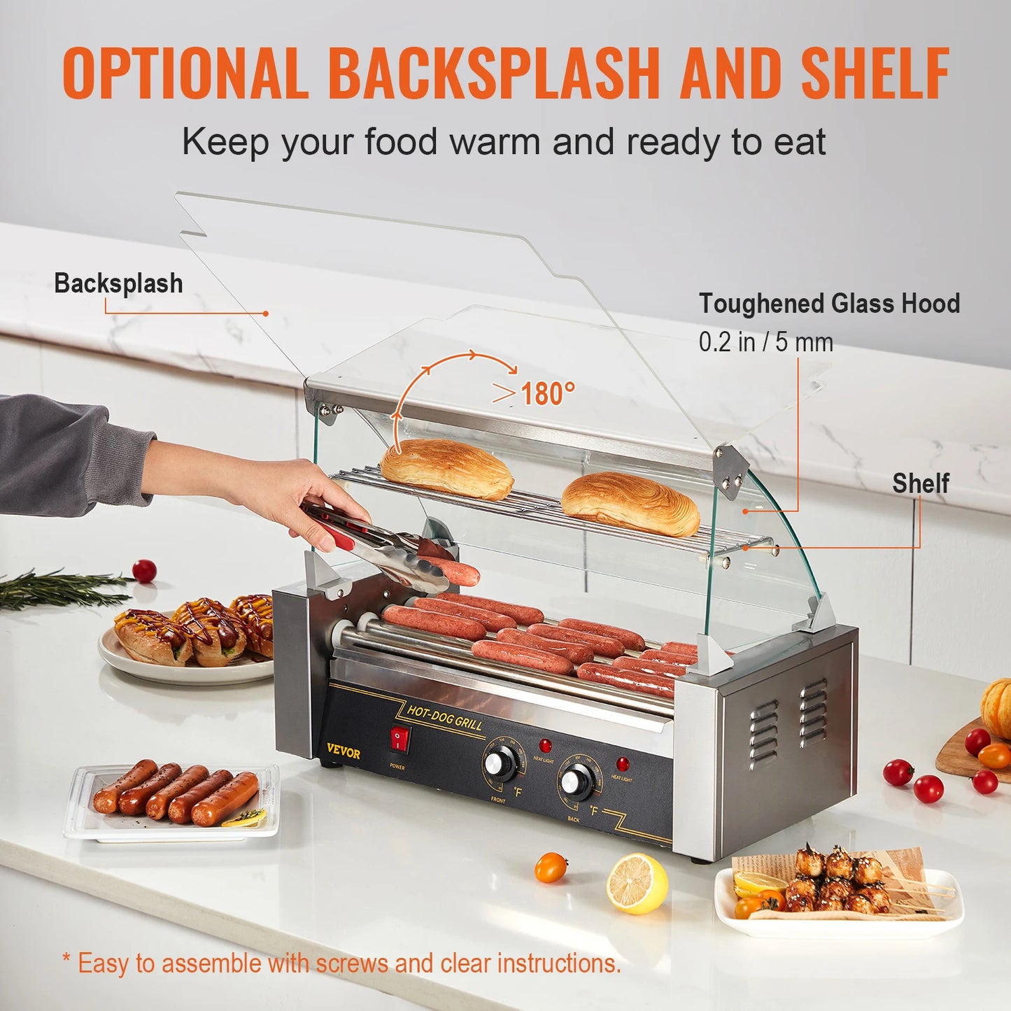 Vevor Hot Dog Roller 5 Rollen 12 Hot Dogs Kapazität 750w Edelstahl Wurst Grill Herd Maschine mit Dual Temp Control Glas haube