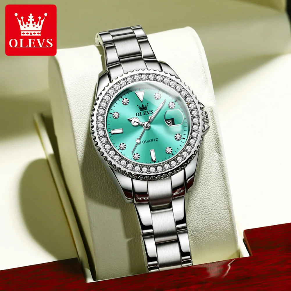 OLEVS Original Damen Quarzuhr Luxus Diamant Wasserdichte edelstahl Leder Uhr frauen Quarzuhr Mädchen Set