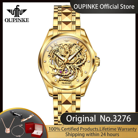 Oupinke 3276 Uhren Frauen importieren Automatik werk mechanische Armbanduhren goldene hohle Phoenix Damen uhren