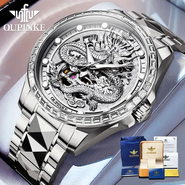 Oupinke 3276 Luxus Männer goldenen Drachen mechanische Uhr importierte Marken werk Diamant uhr Original Saphir Spiegel Herren uhr