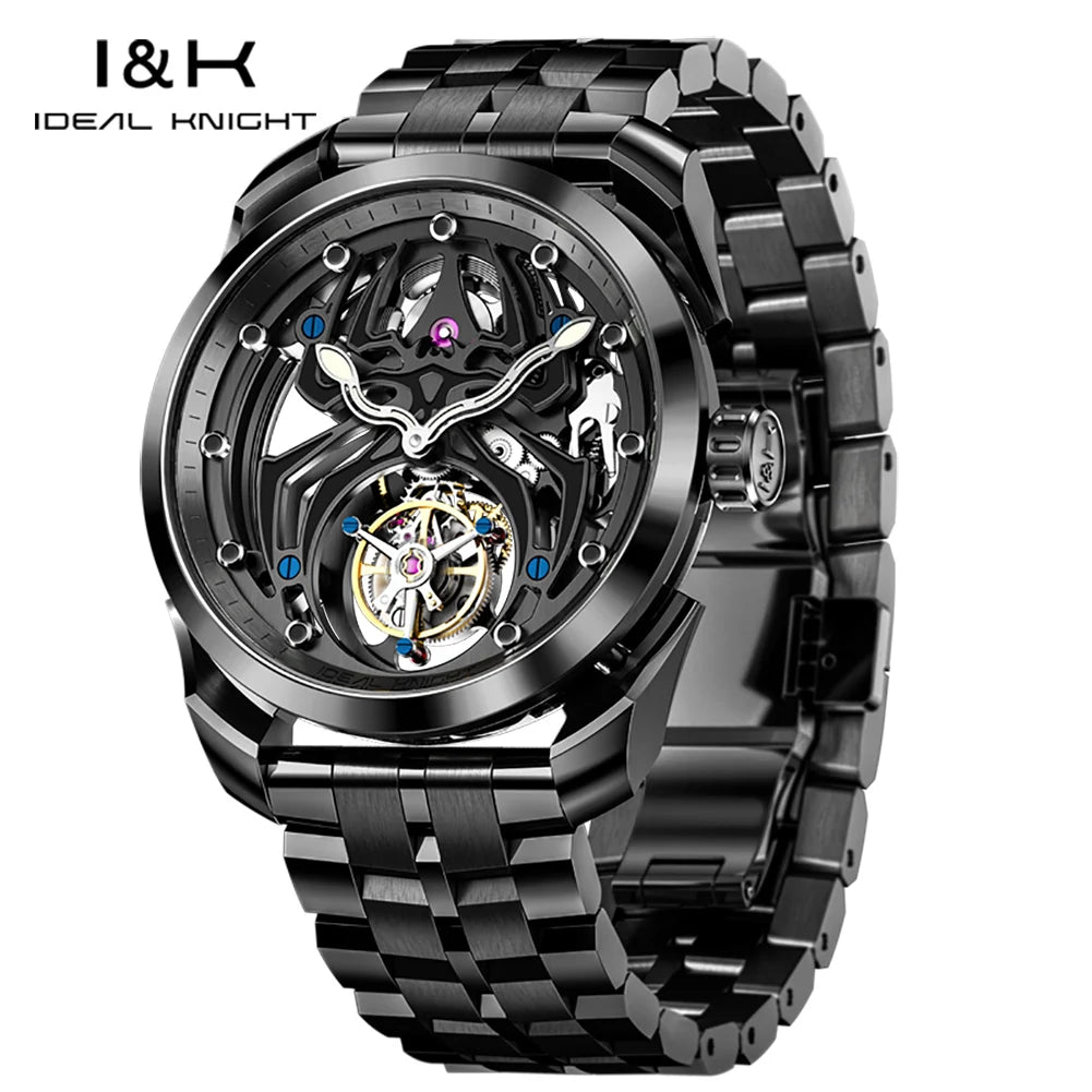 Ideale Ritter Tourbillon Uhren für Männer High-End-Luxusmarke Skelett Schwungrad voll automatische mechanische Herren Armbanduhr