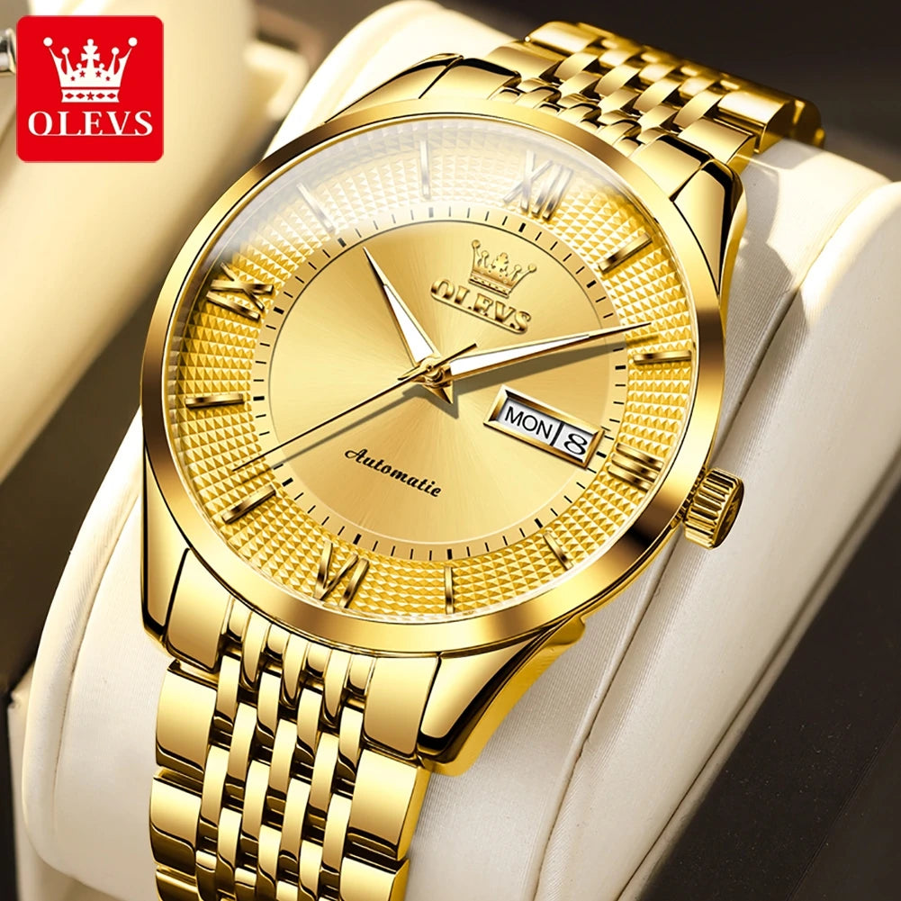 Olevs Herren uhren einfache Business Original Armbanduhr automatische mechanische Uhrwerk Saphir Spiegel wasserdicht leuchtendes Datum