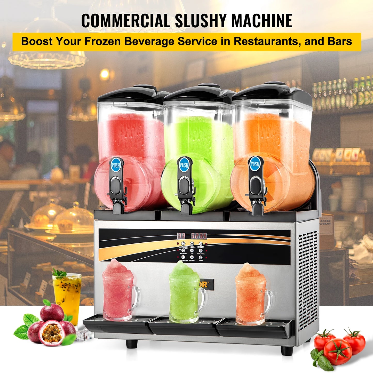 VEVOR Kommerzielle Slusheis Maschine, 3 x 15 L Slusheis Maschine 800 W 220 V Slusheis Eismaschine, Slushgerät 63 x 45 x 80 cm Slushy Maker Maschine, 2 Modi Intelligentes LED-Bedienfeld Slushy Maker