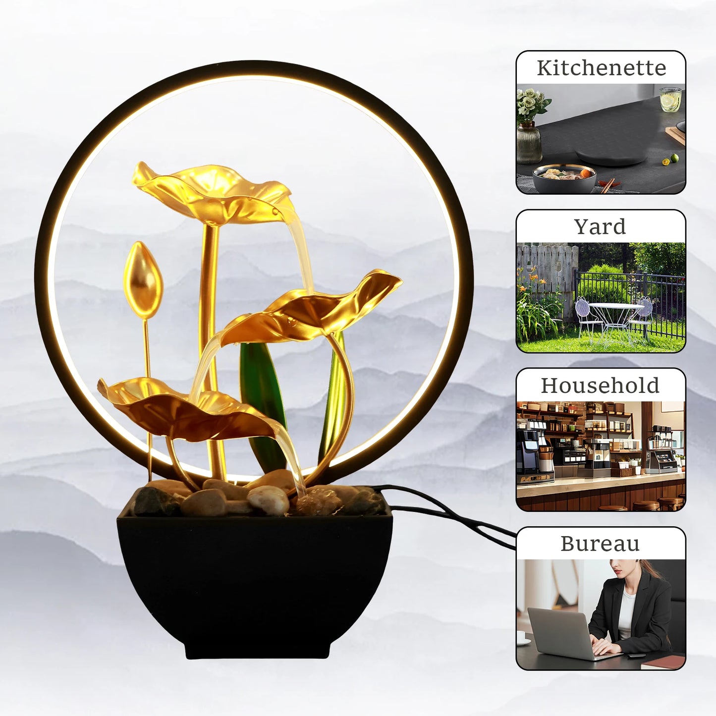 Desktop-Brunnen Wasser zirkulieren den Wasserfall Dekor USB-Tisch brunnen mit LED-Ring Lichter Home Desk Dekor Geschenk Nachtlicht