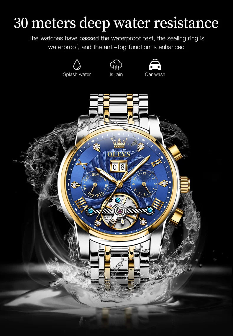 Olevs 9910 automatische mechanische Uhr für Männer Luxus Skelett Herren Armbanduhren Edelstahl wasserdichte Original Herren uhr