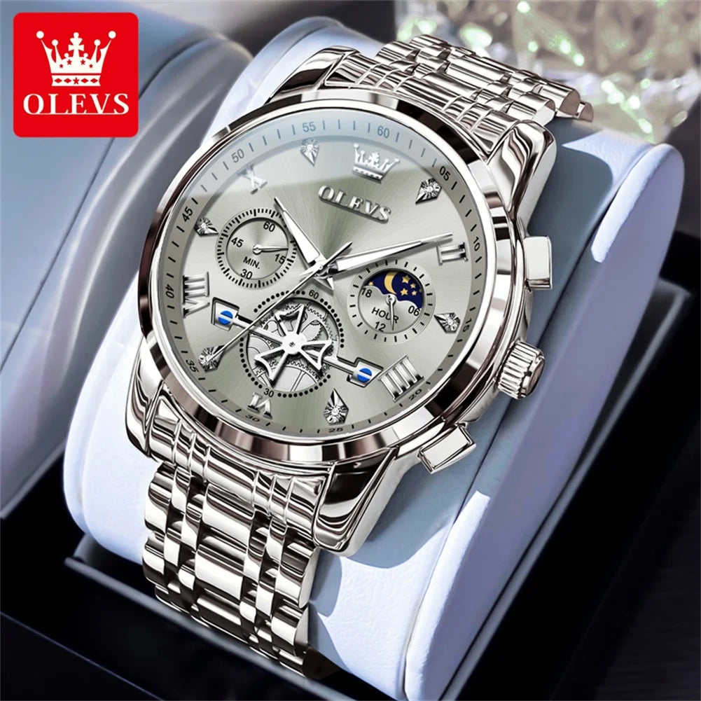 Olevs Uhren für Herren Mode multifunktion ale Chronograph Mondphase 24 Stunden Original Quarz wasserdichte Automatik uhr