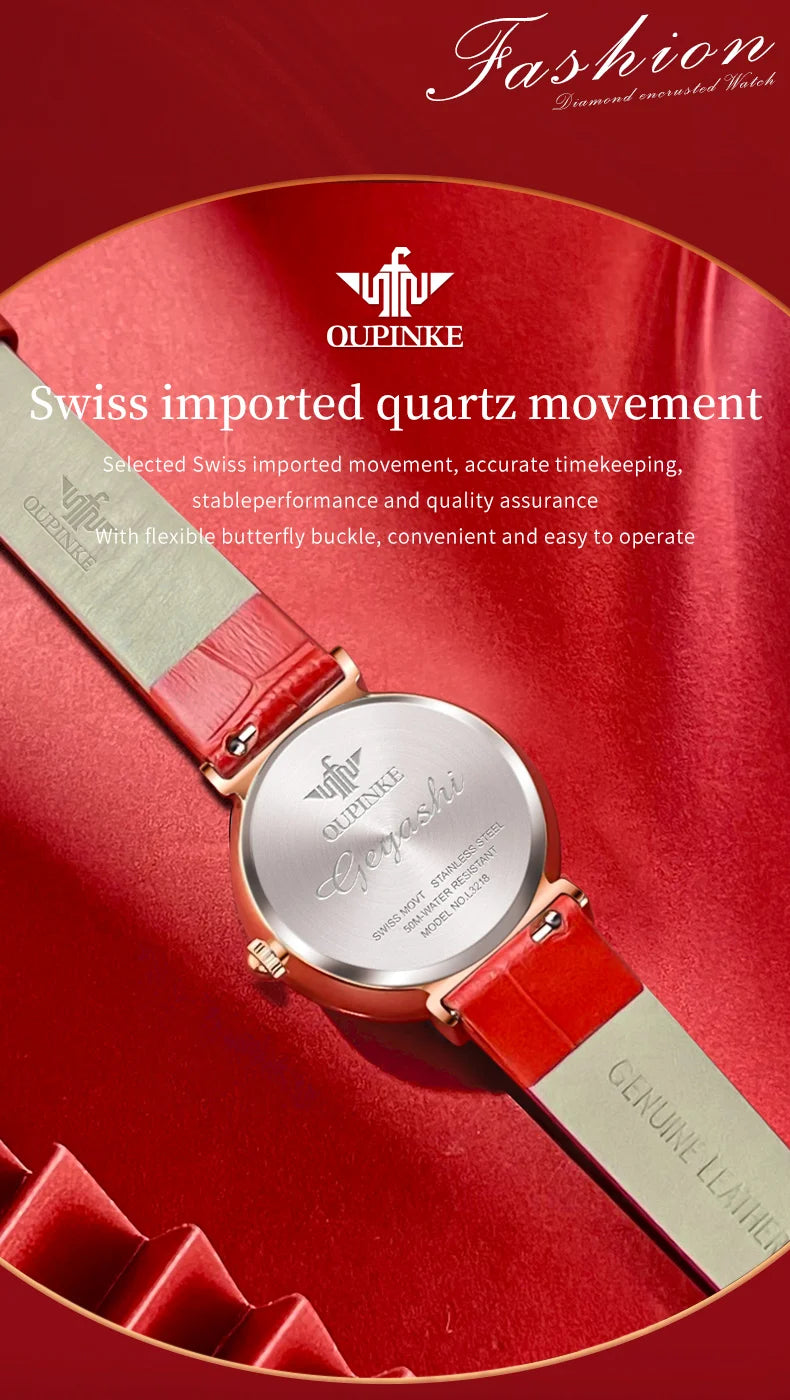 Oupinke 3218 importierte Schweizer Quarz werk Uhr für Frauen Sternen himmel voll Diamant Echt leder armband Luxus Damen Armbanduhr