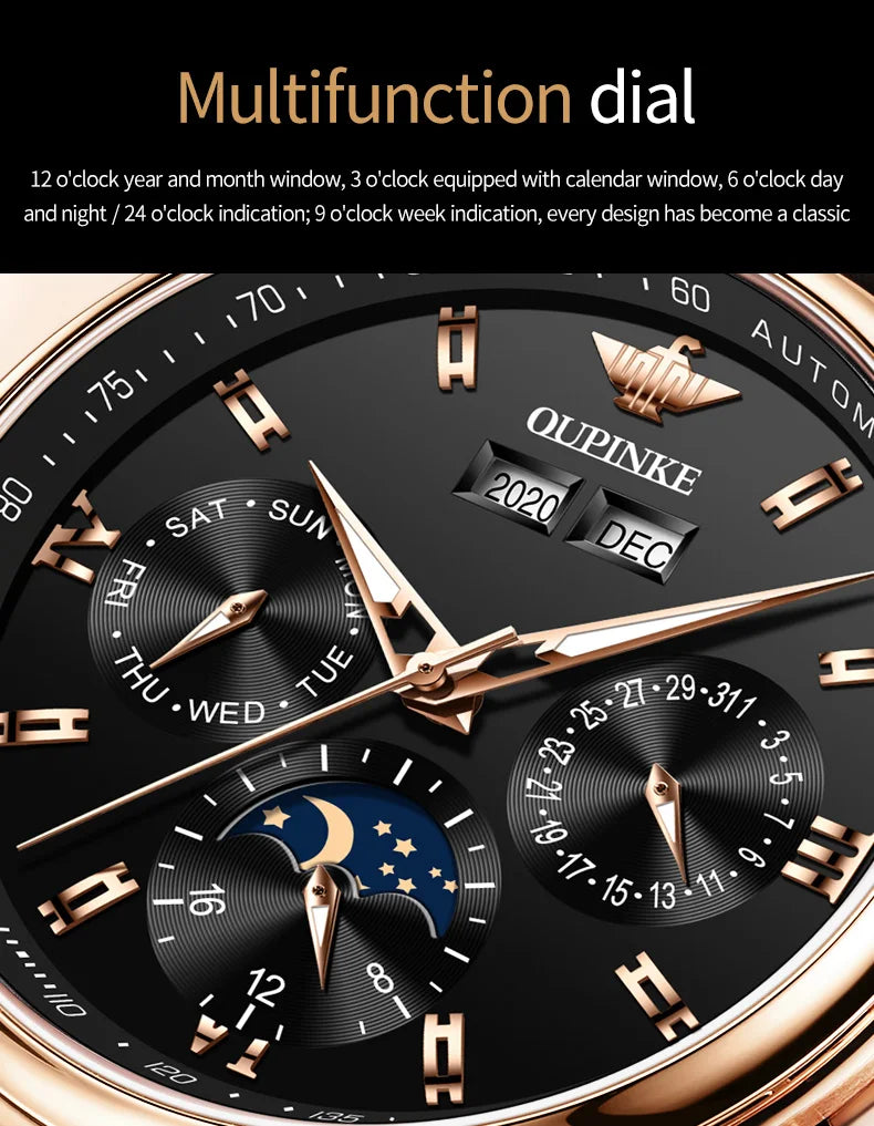 OUPINKE herren Uhren Top Marke Automatische Mechanische Uhren Mann Wasserdicht Saphir Spiegel Luxus Uhr für Männer Täglichen Kleid