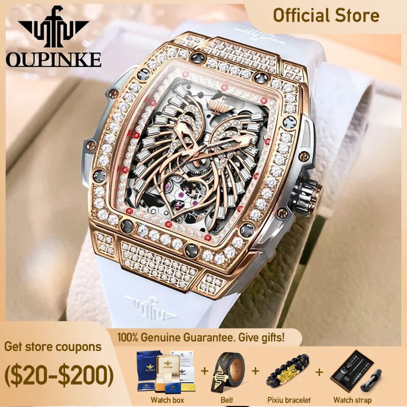 Oupinke Damen uhren Luxus Mode Liebe Diamant Zifferblatt Original automatische mechanische Uhr für Damen wasserdichten Saphir