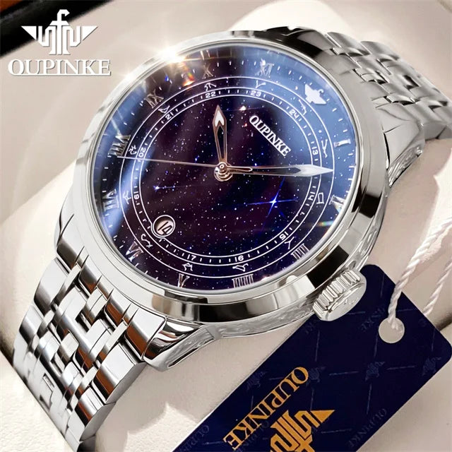 Oupinke 3203 sternen klare himmelblaue Herren automatische mechanische Uhren 12 Sternbilder Design Top Marke Mode Luxus uhr für Herren