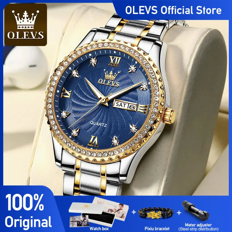 OLEVS herren Uhren Shiny Diamant Gewinde Zifferblatt Original Quarz Armbanduhr für Mann Wasserdicht Leucht Reloj Datum Woche Trend