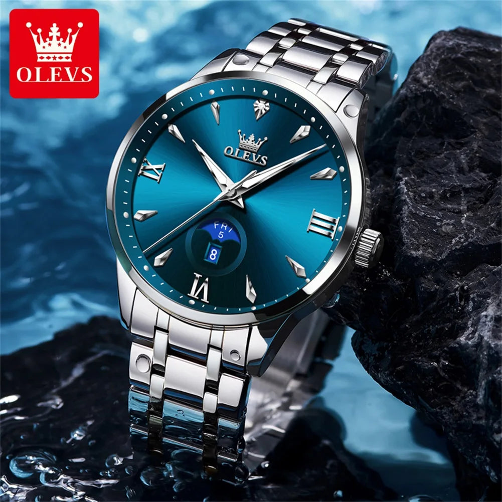 OLEVS 3646 Herrenuhr Original Business Simply Quarz Großes Zifferblatt Wasserdicht Leuchtende Reloj Dual Kalender Display Uhr Für Mann