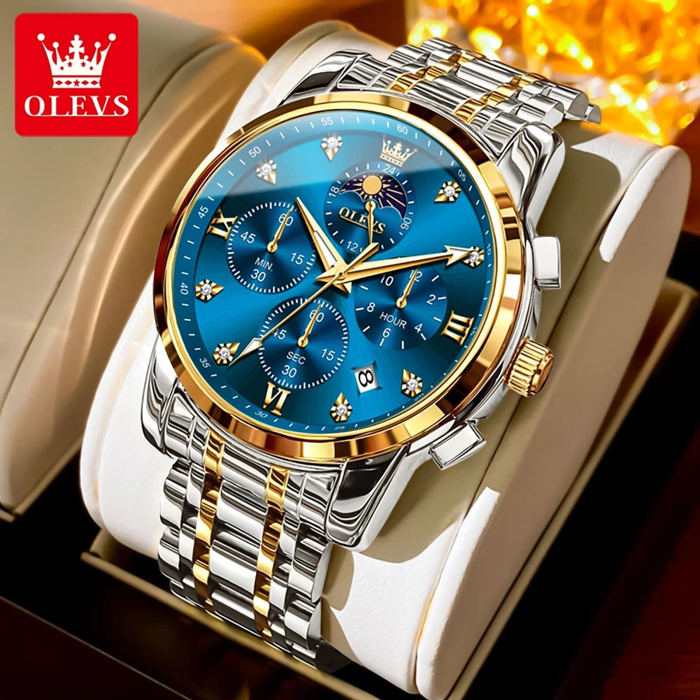 OLEVS 3655 Herrenuhr Original Markenuhr Für Männer Quarzuhr Multifunktionale Chronograph 30 Mt Wasserdicht Automatische Datum Geschenke