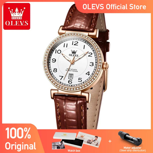 Olevs Damen uhren elegante Mode kleine Ballon Zifferblatt Origina Quarzuhr für Damen bequeme Leder armband Datum leuchtend