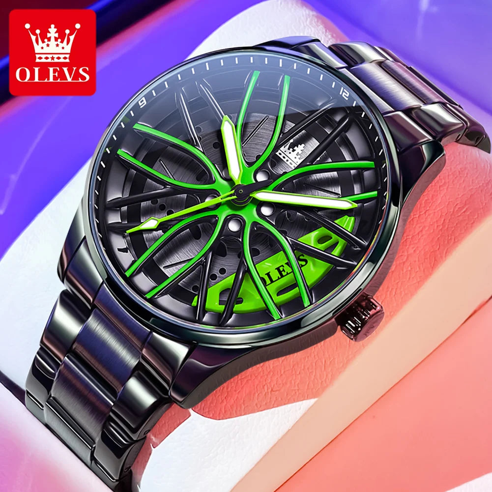 OLEVS 9937 Herrenuhr Original drehbares Radnaben-Zifferblatt, modischer Trend, Quarzuhr, wasserdicht, leuchtend, Edelstahl, Reloj