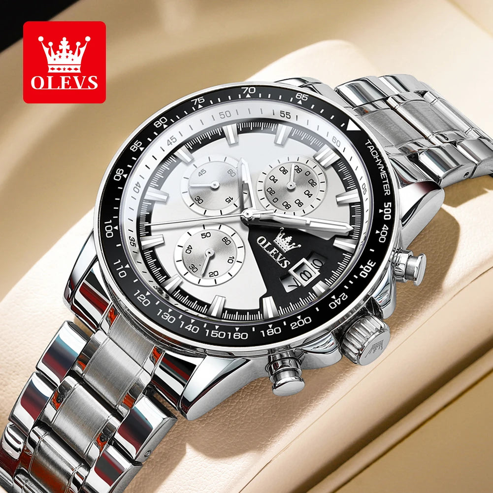 Olevs Herren uhren Top Marke klassische Original Quarzuhr für Mann wasserdichten Edelstahl Lunminous Chronograph Kalender