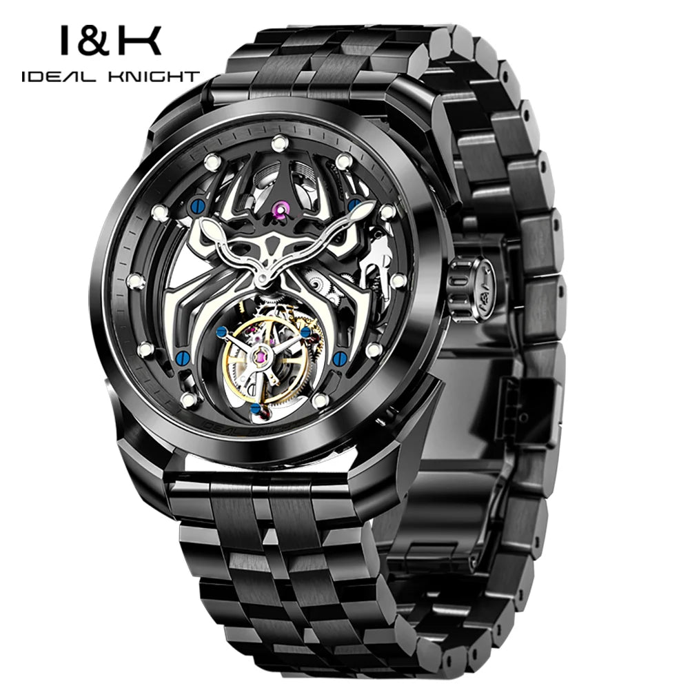 Ideale Ritter Tourbillon Uhren für Männer High-End-Luxusmarke Skelett Schwungrad voll automatische mechanische Herren Armbanduhr