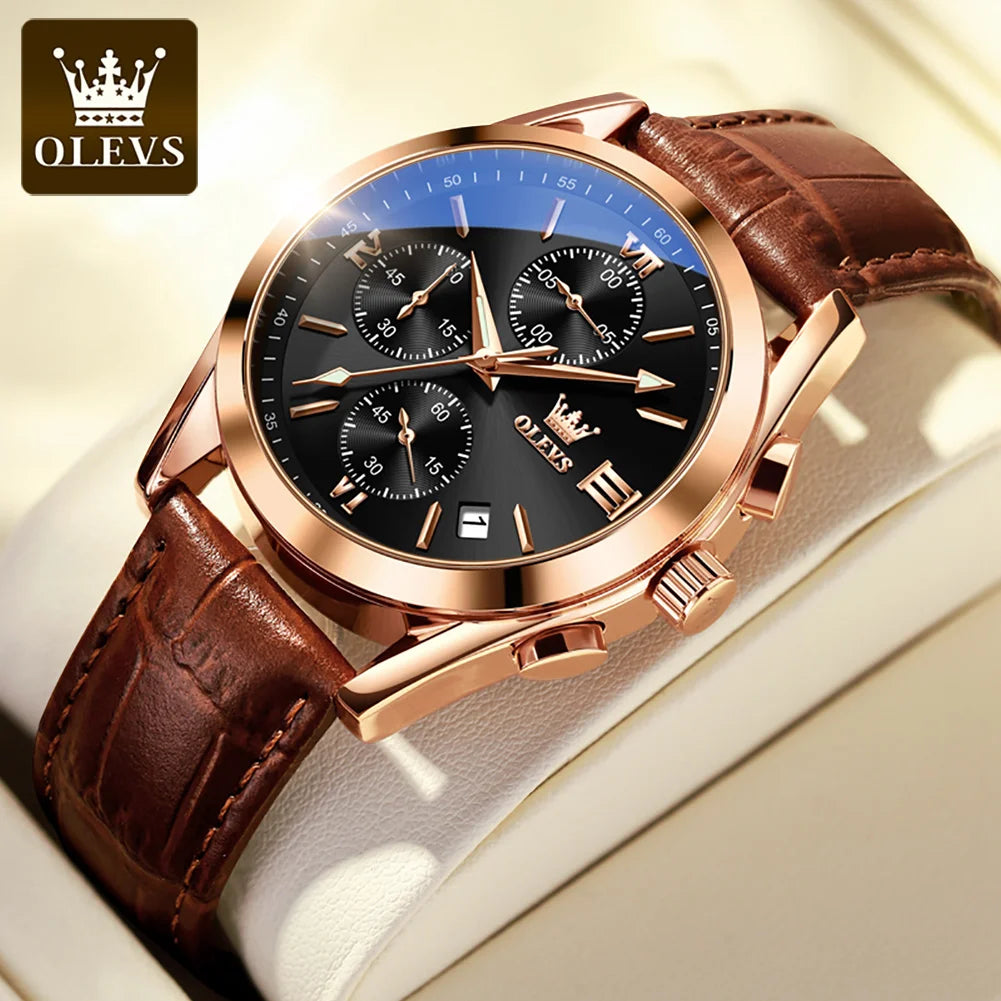 2021 OLEVS Neue Mode Herren Uhren Top-marke Luxus Quarz Uhr Premium Leder Wasserdichte Sport Chronograph Uhren Für Männer