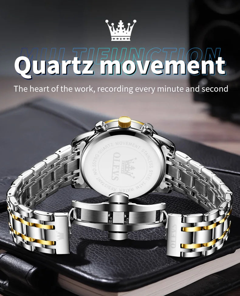 OLEVS 5529 Montre-Armband classique à Quartz für Herren, Chronographe Multifunktion, Phase de Lune Original, 24-Qualität