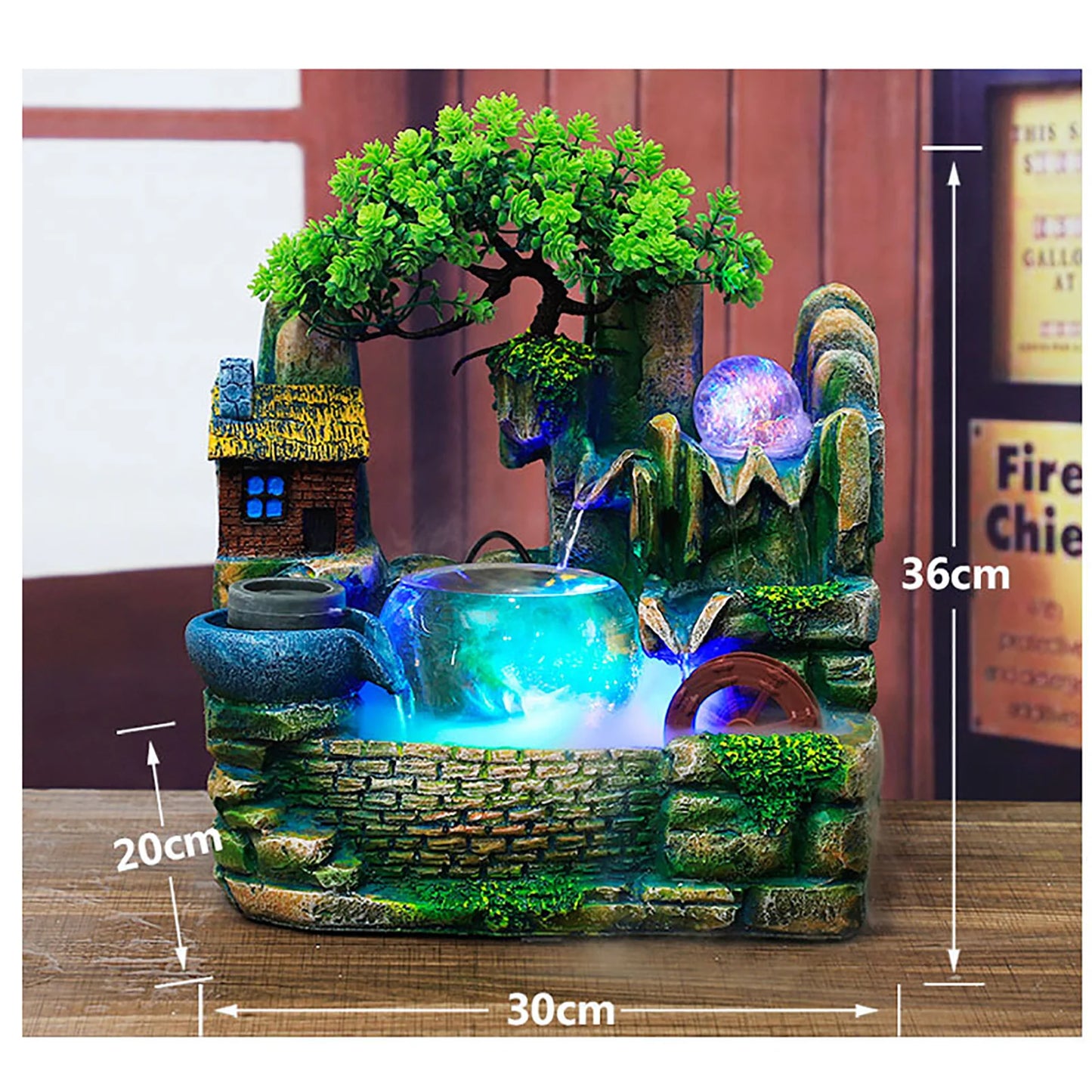 Wasserbrunnen für den Innenbereich, Fengshui-Harz, Ornamente, Steingarten, Bonsai, Wasserrad, Fischglas, LED-Kugel, Kunsthandwerk, Büro, Zuhause, Tischdekoration, Geschenke