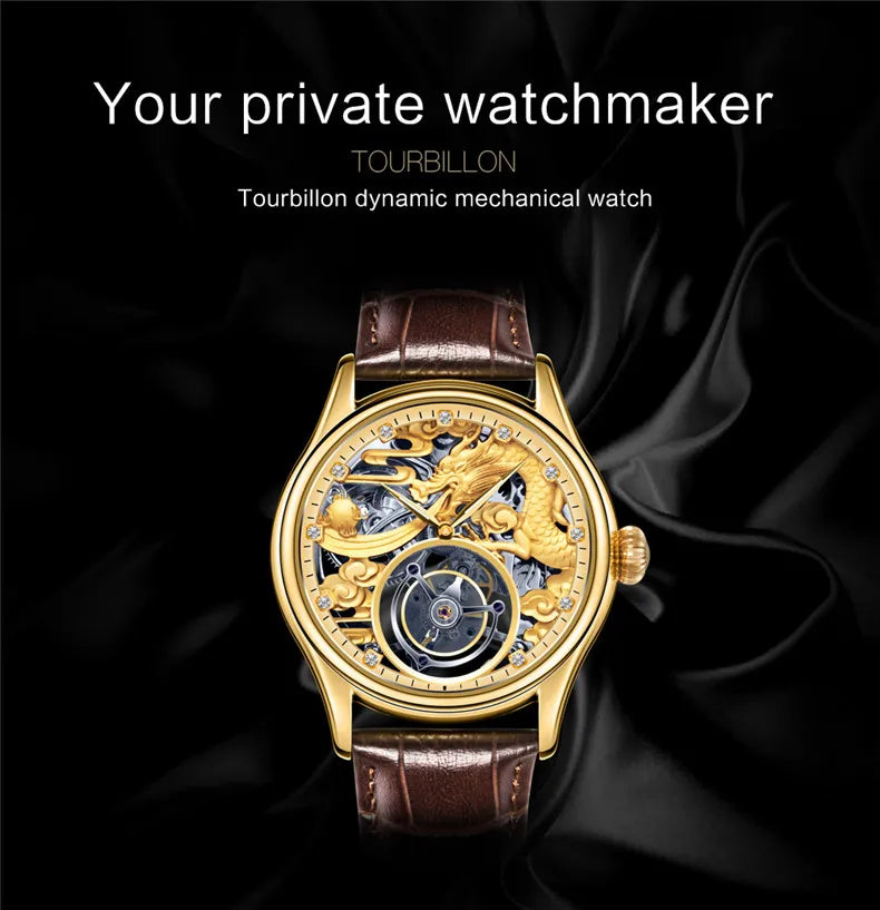 Top Marke Luxus Original Tierkreis Drachen Skelett Tourbillon mechanische Uhren Herren mechanische Hand Winduhr 30m wasserdicht