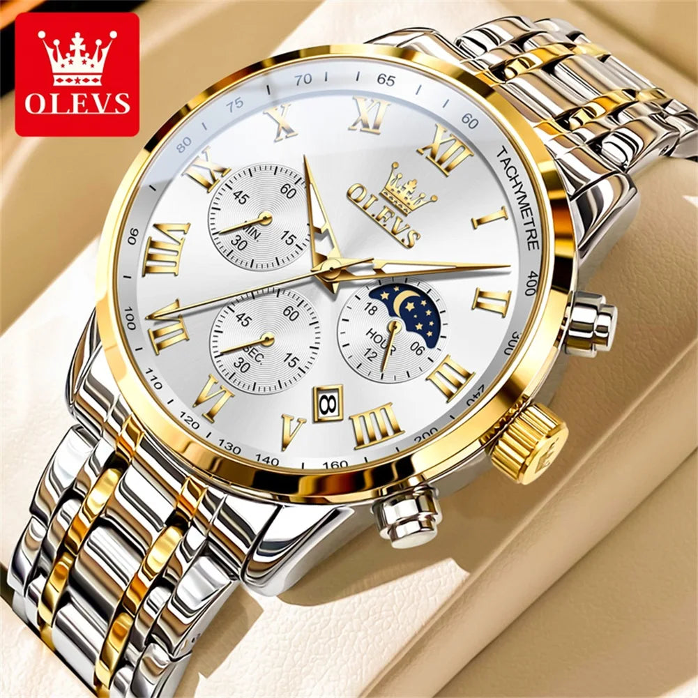 OLEVS 5529 Montre-Armband classique à Quartz für Herren, Chronographe Multifunktion, Phase de Lune Original, 24-Qualität