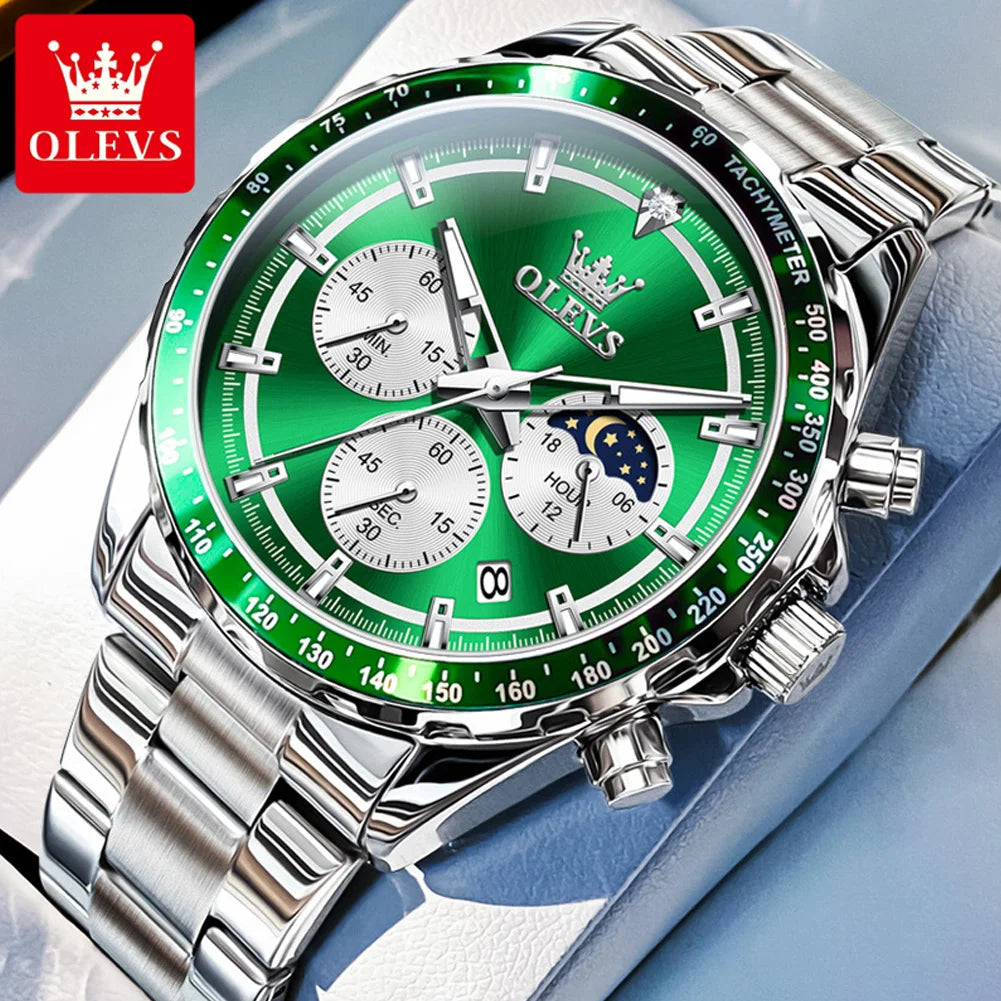 OLEVS 2945 Uhren Für Männer Original Mode Quarz Armbanduhr Wasserdicht Leucht Mond Phase Datum Chronograph Neue Reloj Hombre