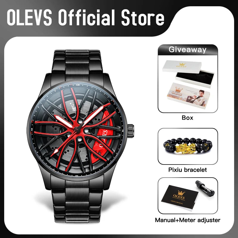 OLEVS 9937 Herrenuhr Original drehbares Radnaben-Zifferblatt, modischer Trend, Quarzuhr, wasserdicht, leuchtend, Edelstahl, Reloj