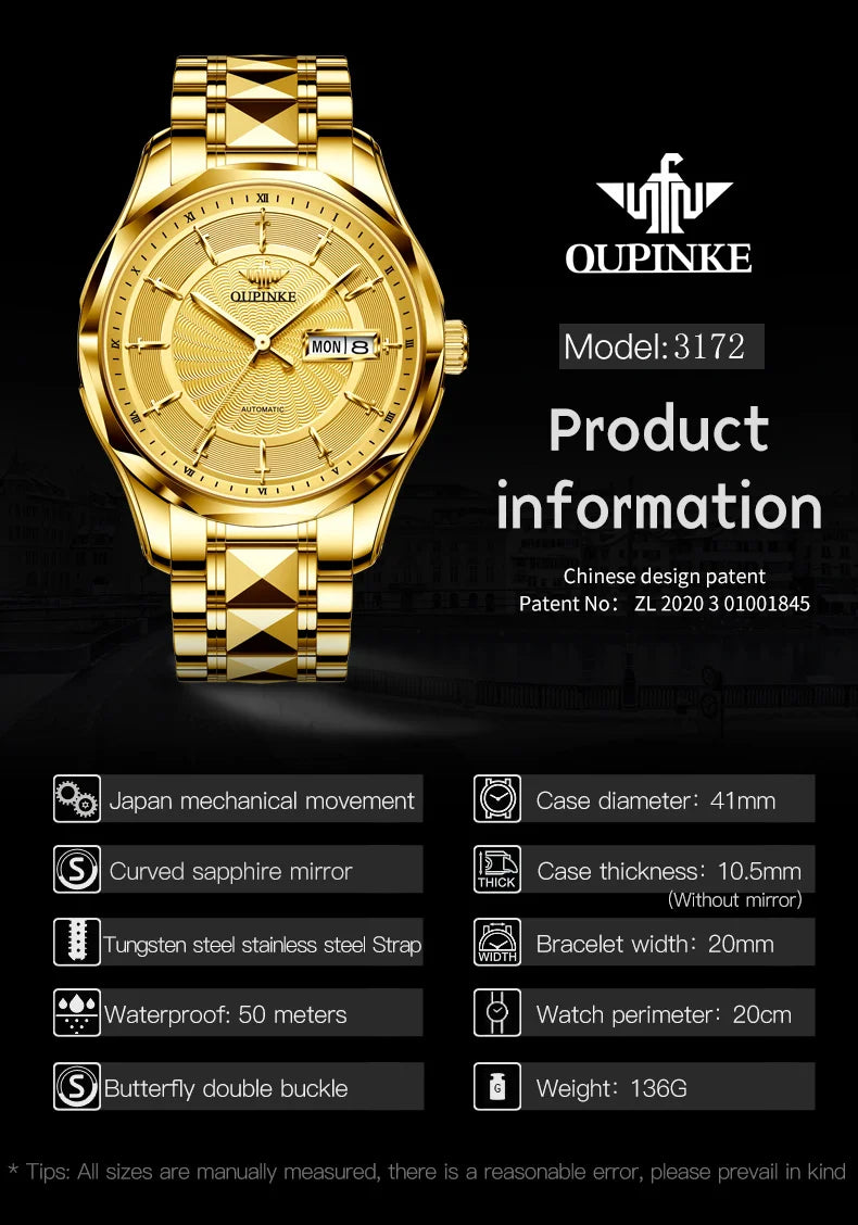 OUPINKE 3172 Luxury Fully Automatic Mechanical Men Watch Classic Business Dual Calendar Brand Waterproof Men Watch Reloj Hombre