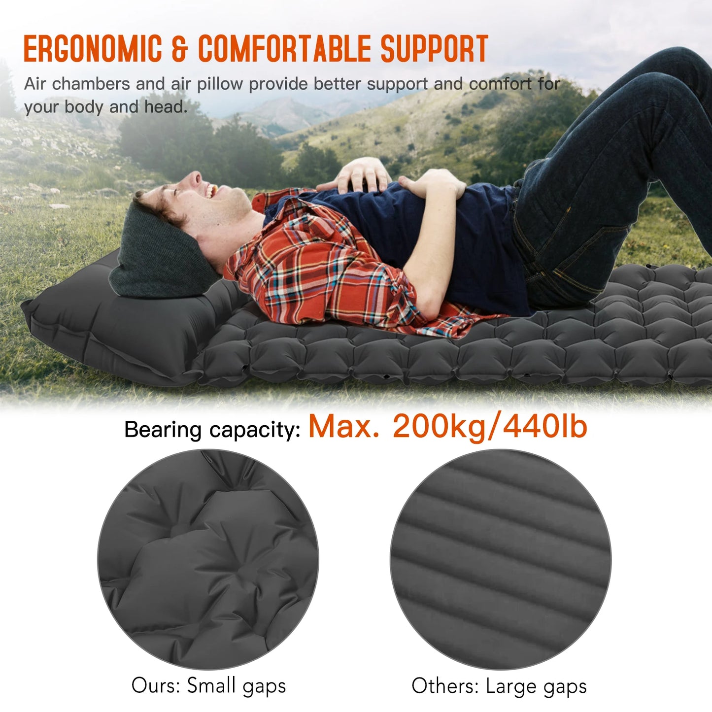 Camping Sleeping Pad with Pillow Built-in Pump Ultralight Inflatable Sleeping Mat Waterproof Backpacking Camping Air Mattress