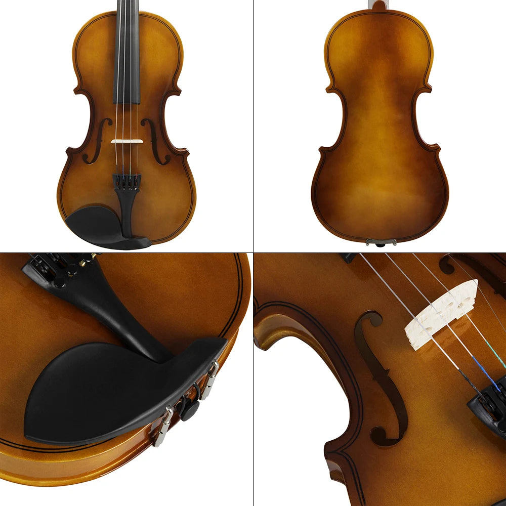 4/4 Akustische Violine im Retro-Stil für Violine, Anfänger mit Bogen / Koffer / Kolophonium