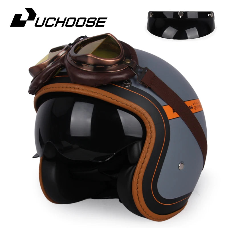 Uchoose 3/4 Retro Helm - Klassischer Stil für Motorradfahrer