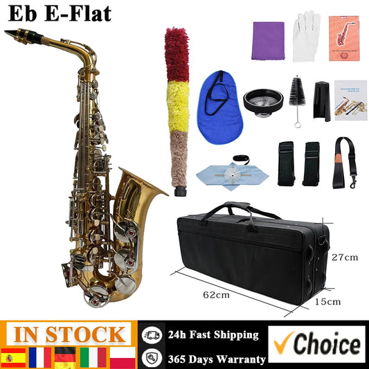 Altsaxophon, Saxophon, glänzendes Messing, graviert, Eb E-Flat, natürliche weiße Schale, Knopf, Blasinstrument mit Koffer, stummgeschaltete Handschuhe, Reinigung