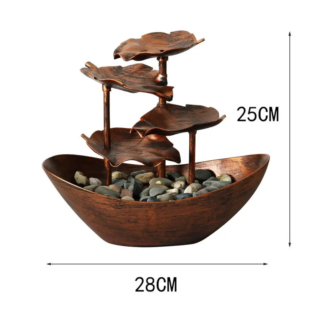 Tischbrunnen, Wasserfallbrunnen für Innendekoration, Wasser über Segeln, Lotusblatt, elektrische Pumpe, beruhigend, beruhigend und entspannend