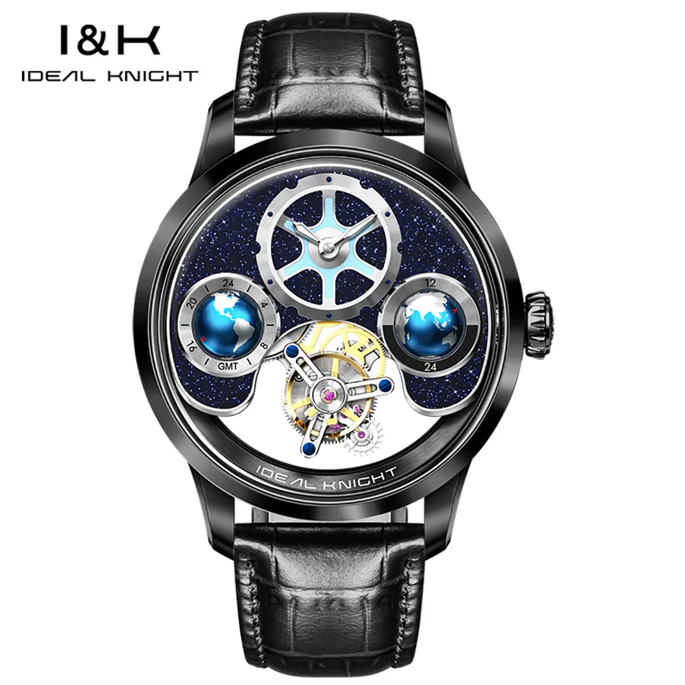 Ideale Ritter 6808 Tourbillon Uhren für Männer Blue Earth Serie High-End-Luxusmarke Skelett automatische mechanische Armbanduhren