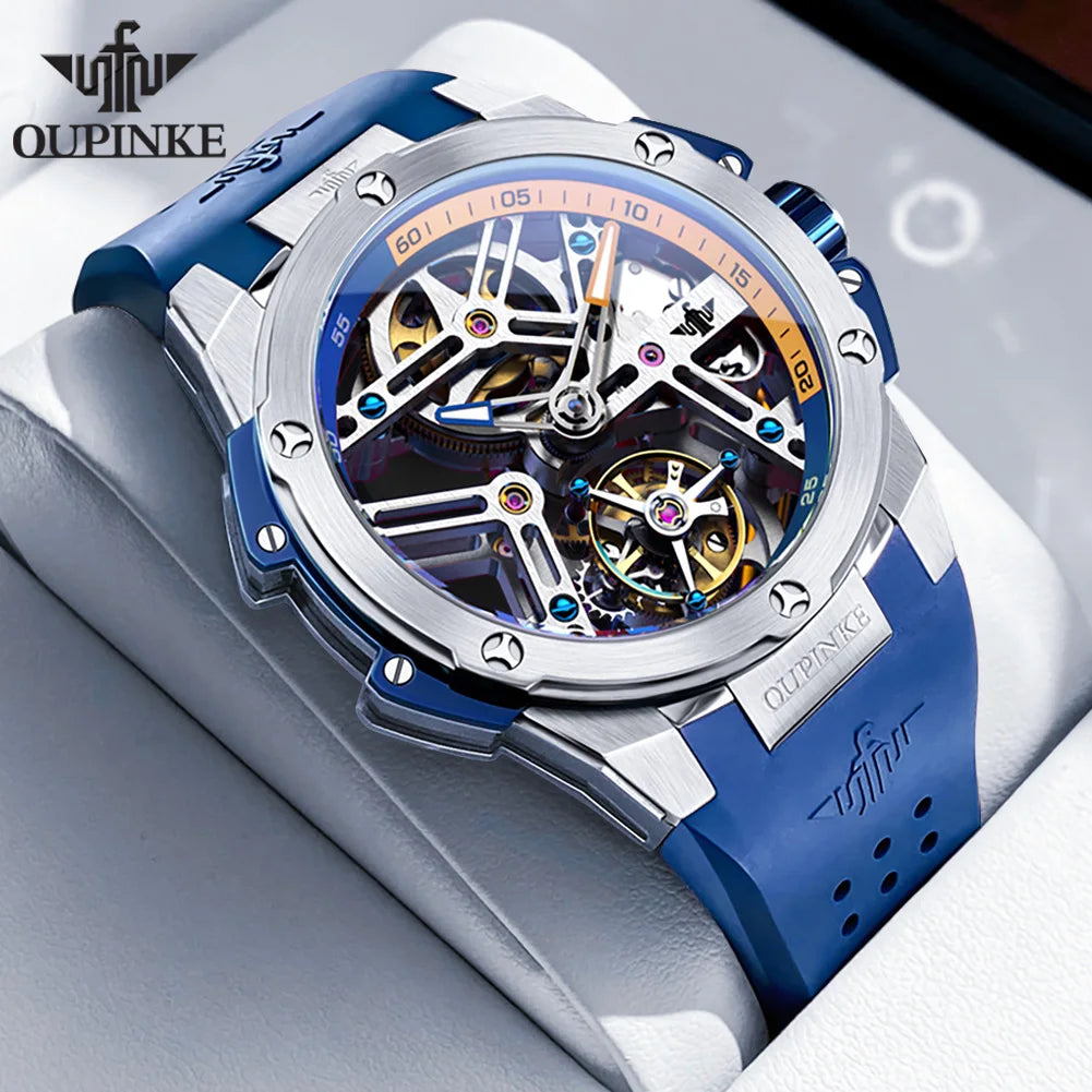 Oupinke Tourbillon voll automatische mechanische Herren uhr Saphir Spiegel Silikon Strp Luxus Top Marke Herren Armbanduhr