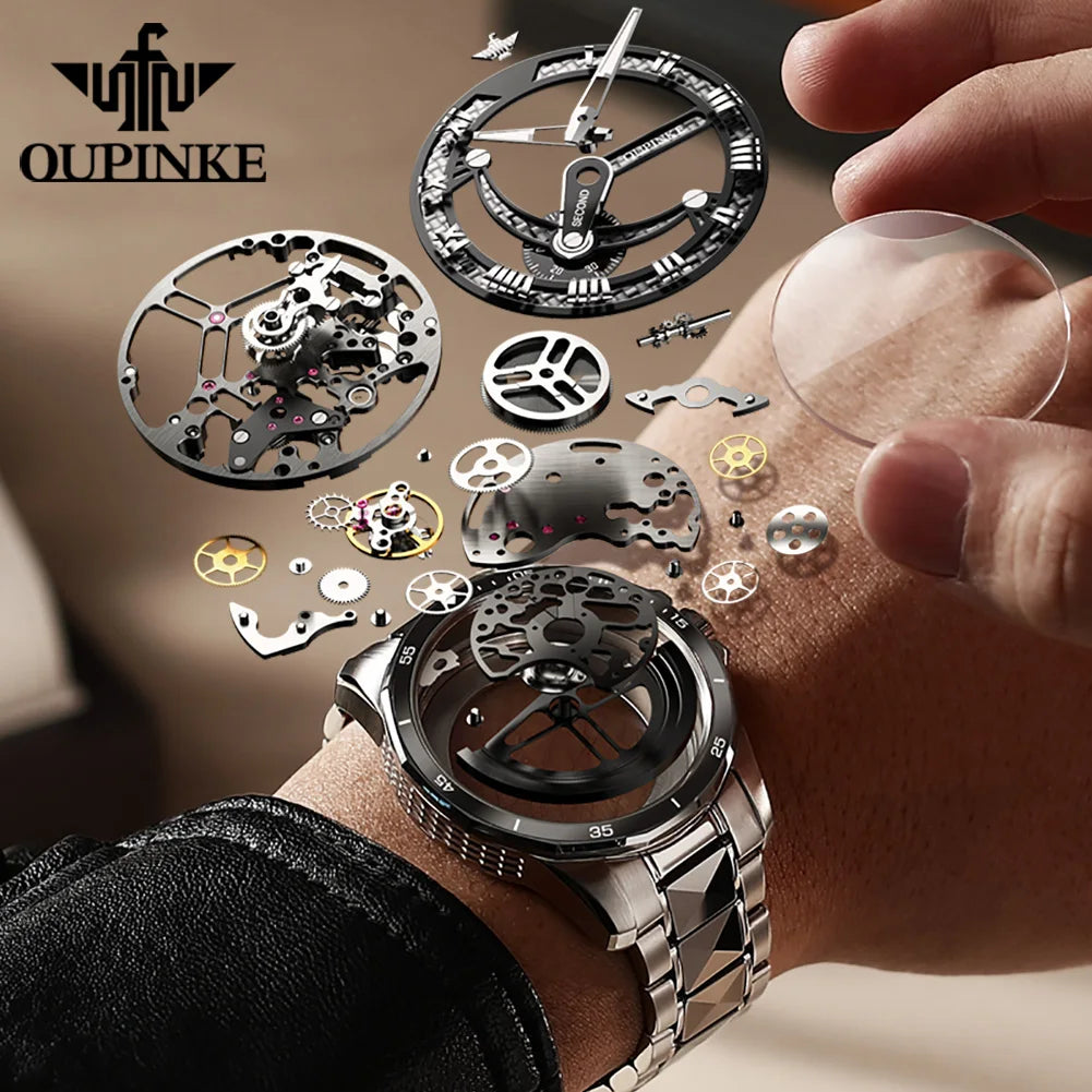 Oupinke tourbillon Herren uhr Schweizer Luxusmarke Herren automatische mechanische Uhr wasserdichte Saphir Business Herren uhr