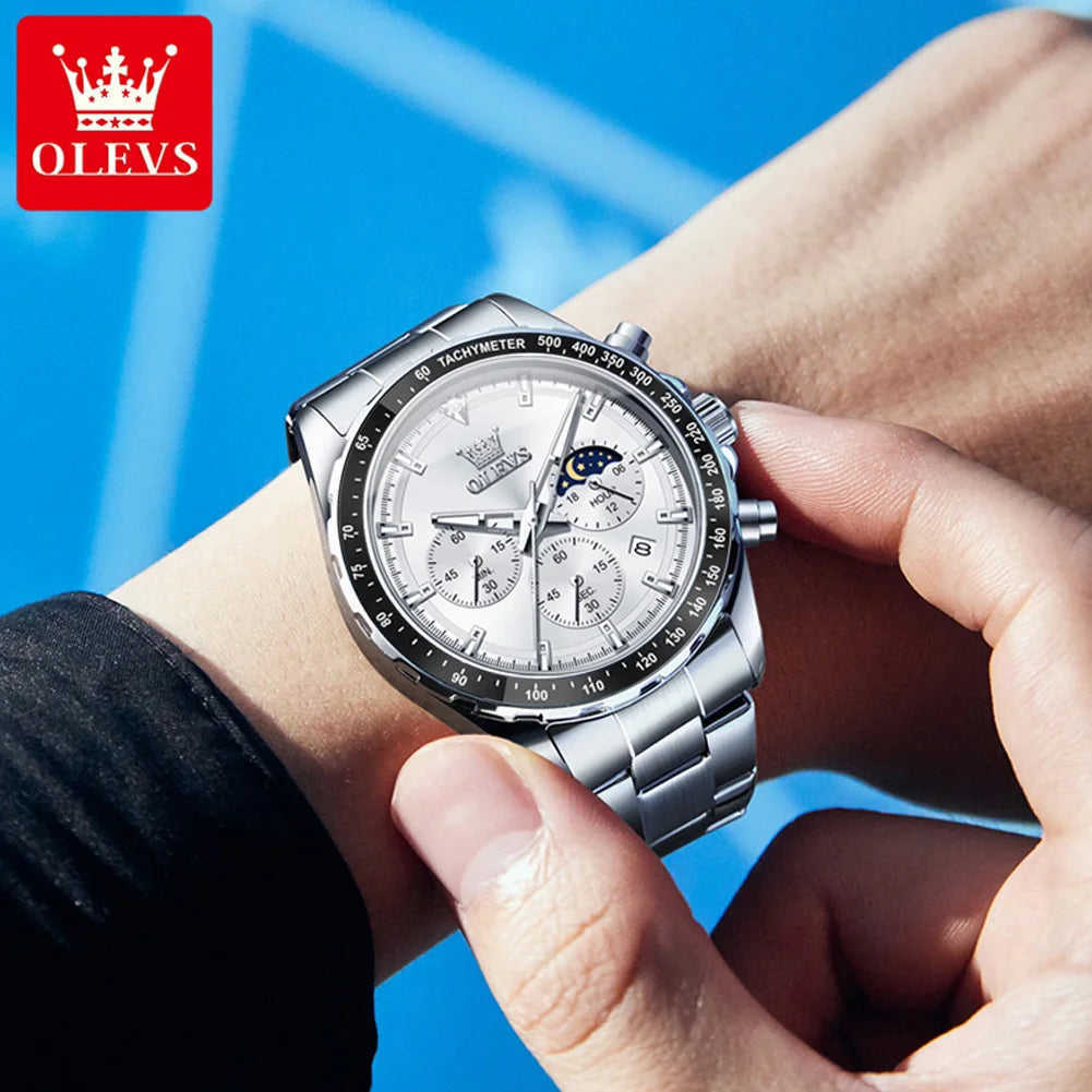 OLEVS 2945 Uhren Für Männer Original Mode Quarz Armbanduhr Wasserdicht Leucht Mond Phase Datum Chronograph Neue Reloj Hombre