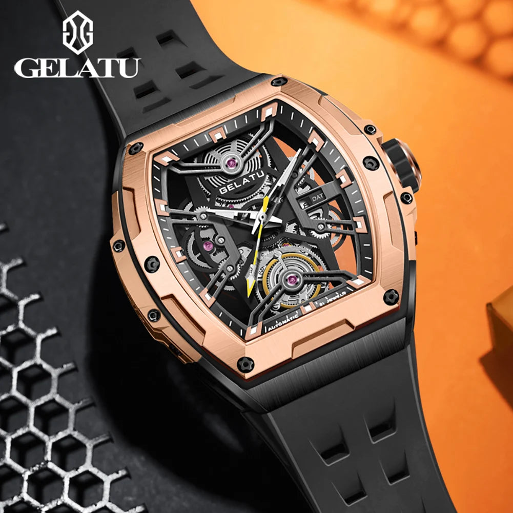 Gelatu Top Marke klassische Uhr Männer wasserdichte Silikon armband Armbanduhr Herren Mode Luxus automatische mechanische Herren uhren