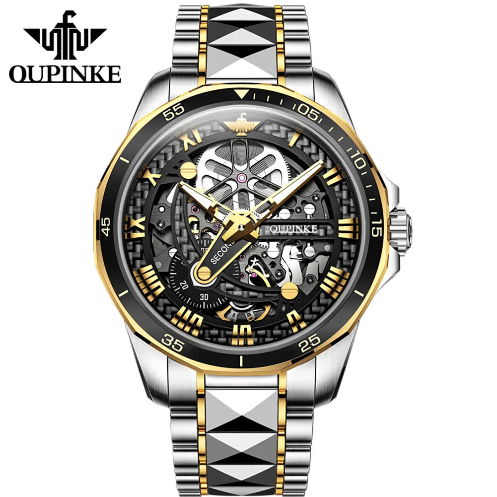 OUPINKE 3178 herren Uhr Original Marke Automatische Mechanische Armbanduhr Wasserdicht Leucht Hohl bewegung Uhren Luxus Männer