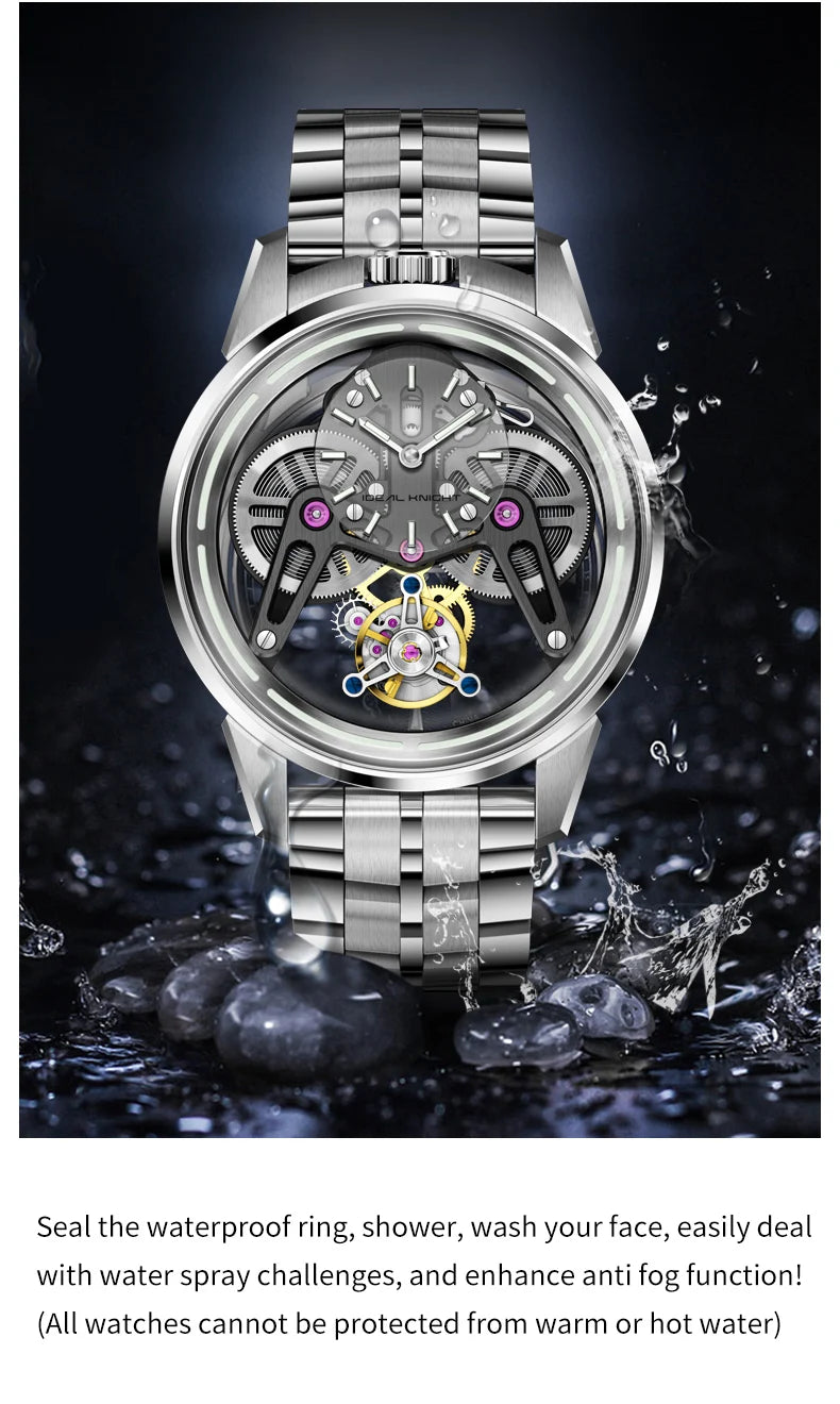 IDEAL KNIGHT 6806 Herrenuhr, luxuriöse, fortschrittliche Tourbillon-Automatik-Mechanische Armbanduhr, 50 m wasserdicht, leuchtende Uhr für reife Männer