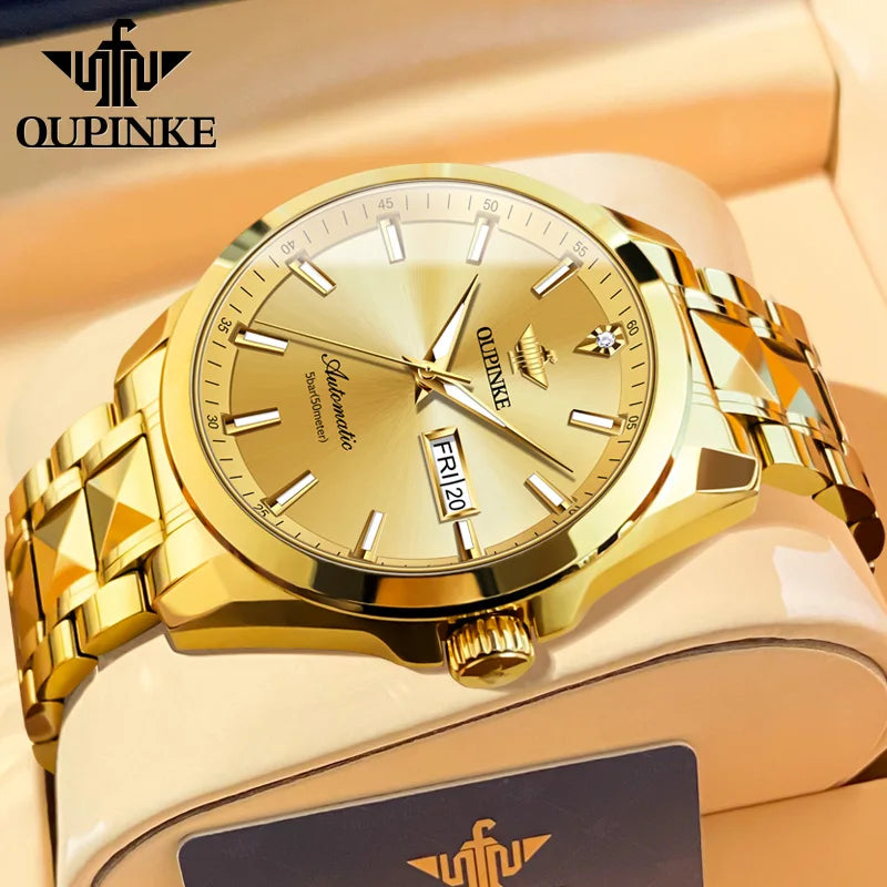 Oupinke 3223 Schweizer Marke True Diamond Gold Herren uhr Top Luxus Wolfram Stahl Edelstahl Herren automatische mechanische Uhr