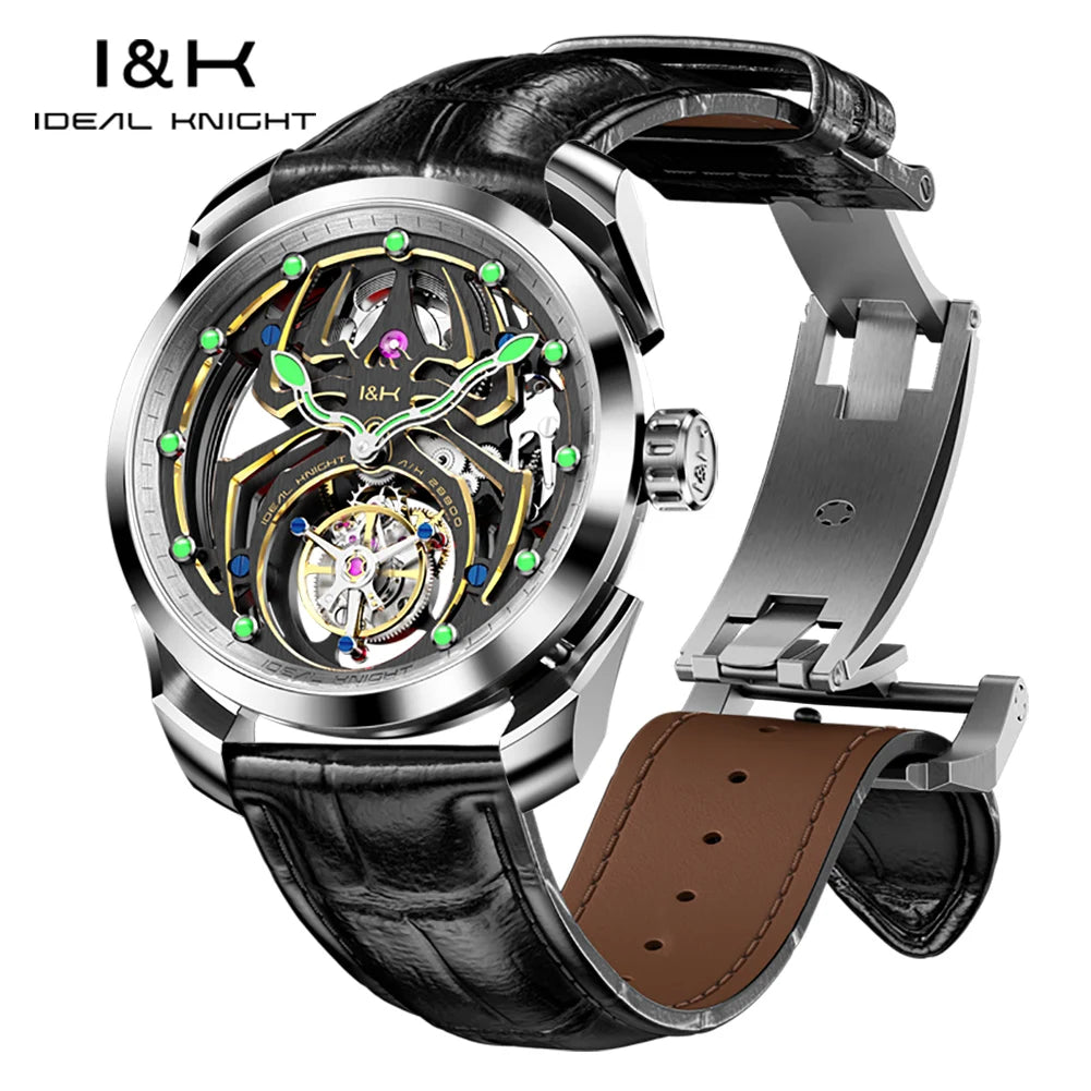 Ideale Ritter hochwertige Tourbillon Uhren für Männer Top-Marke Luxus Original Skelett Schwungrad automatische mechanische Herren uhr