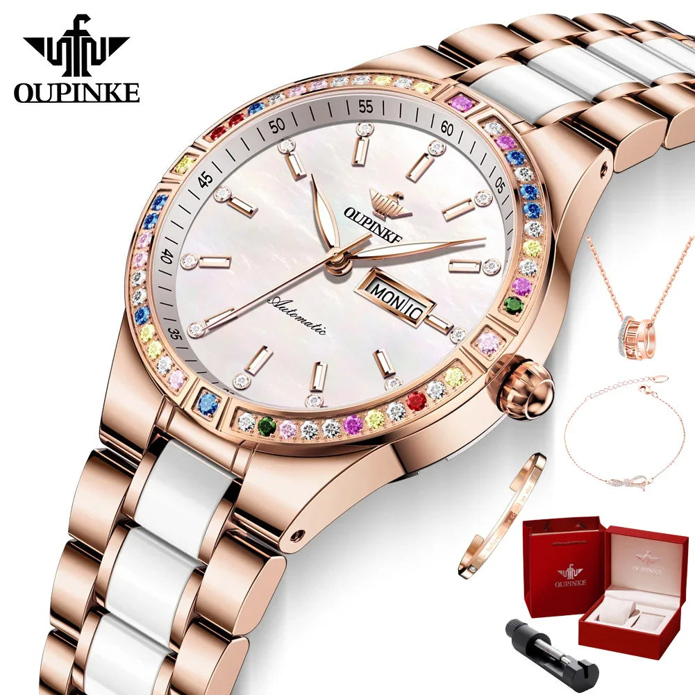 Oupinke 3283 original Frauen uhr High-End Luxus Diamant Lünette Automatik uhr für Frauen elegante mechanische Armbanduhr 2024 neu