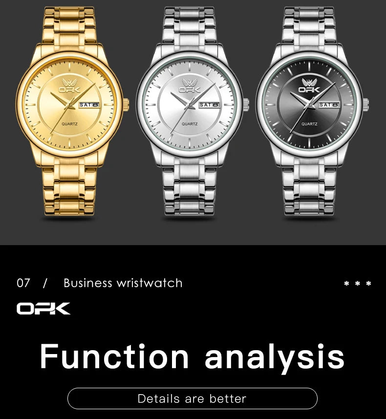 Opk 6022 Uhren für Männer Quarz Armbanduhr lässig Mode wasserdicht Edelstahl Dual Kalender Display reloj hombre ﻿