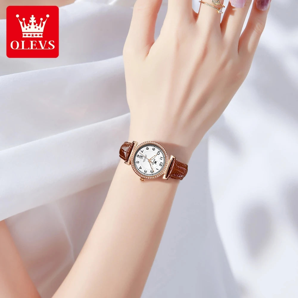 Olevs Damen uhren elegante Mode kleine Ballon Zifferblatt Origina Quarzuhr für Damen bequeme Leder armband Datum leuchtend