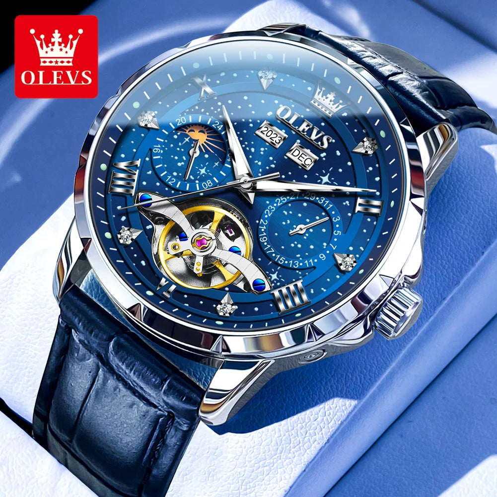 OLEVS Original Marke herren Uhren Mond Phase Starry DiskWasserdichte Multifunktionale Leuchtende Voll Automatische Mechanische Uhr ﻿