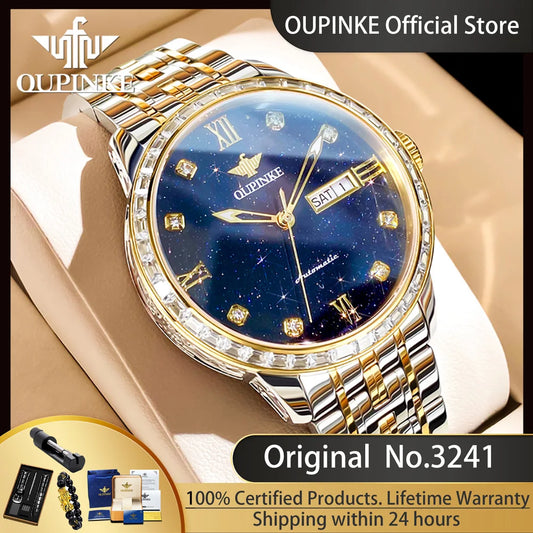 Oupinke 3241 Mann Uhr High-Ended Luxus Original automatische mechanische Armbanduhren für Männer Sternen himmel Zifferblatt elegante Herren uhr